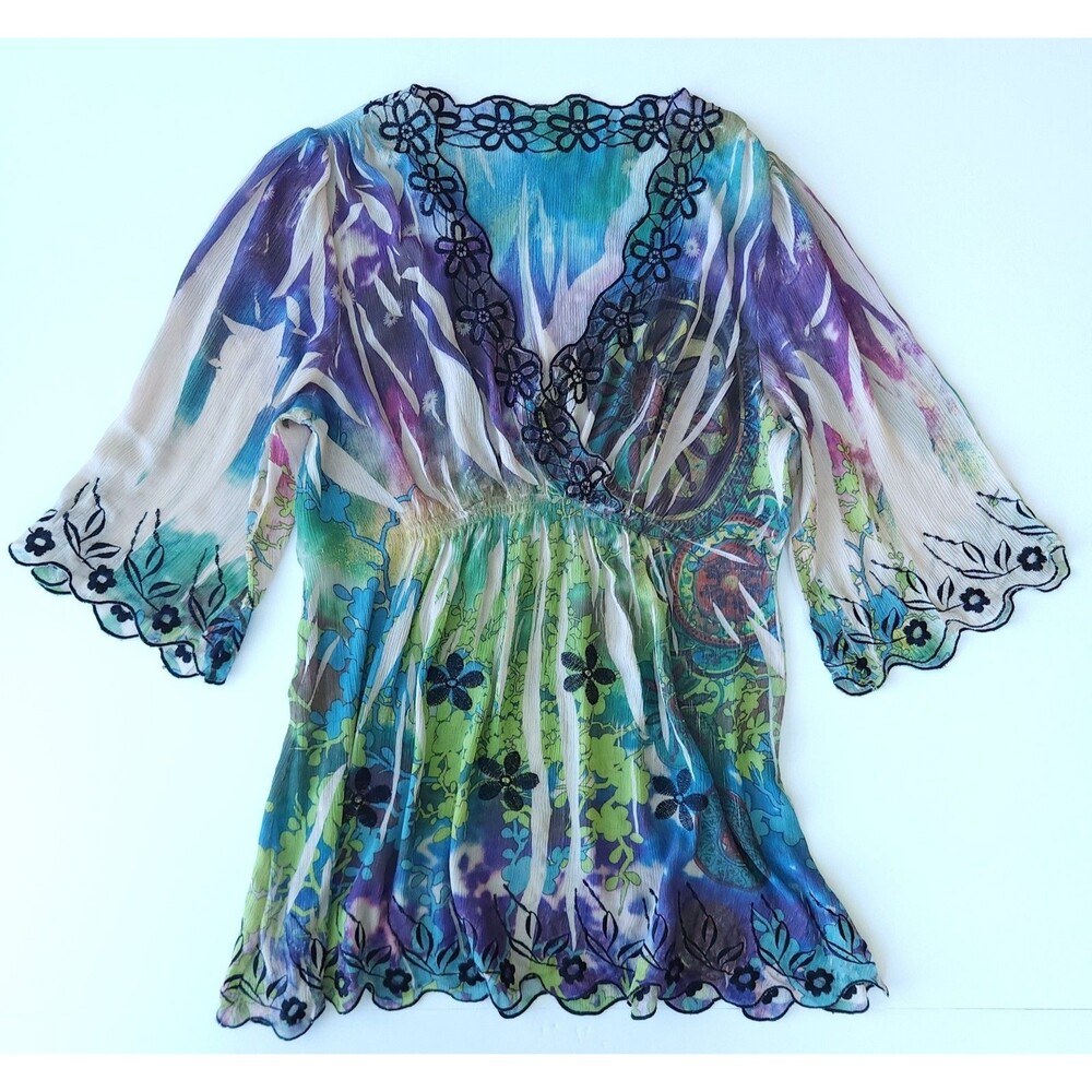 Y2K Multicolor Babydoll Sheer Top Whimsigoth Dark Fairy Core Festival - S/M